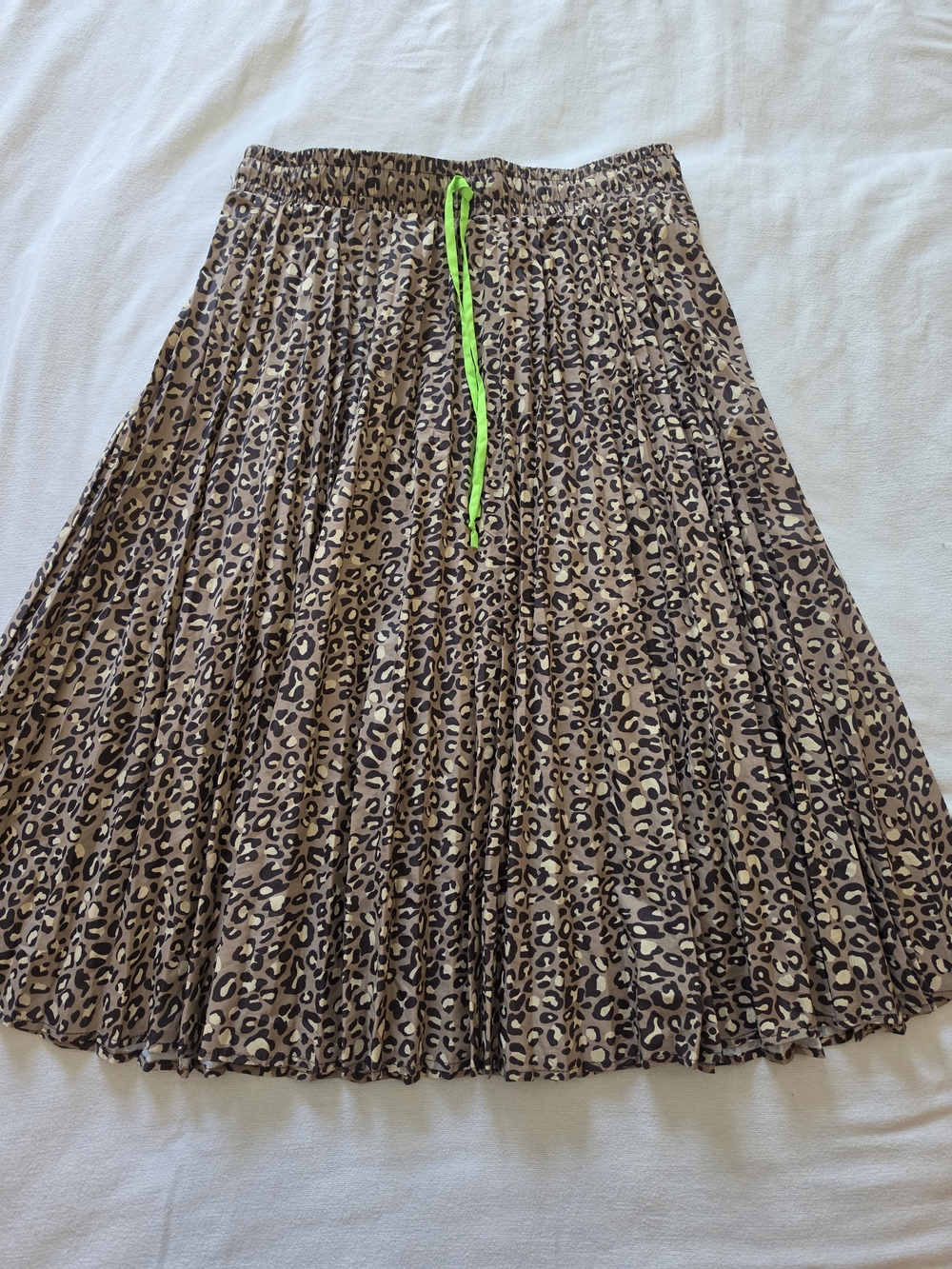 wild fable Leopard Print Pleated Skirt with Neon Green Drawstring